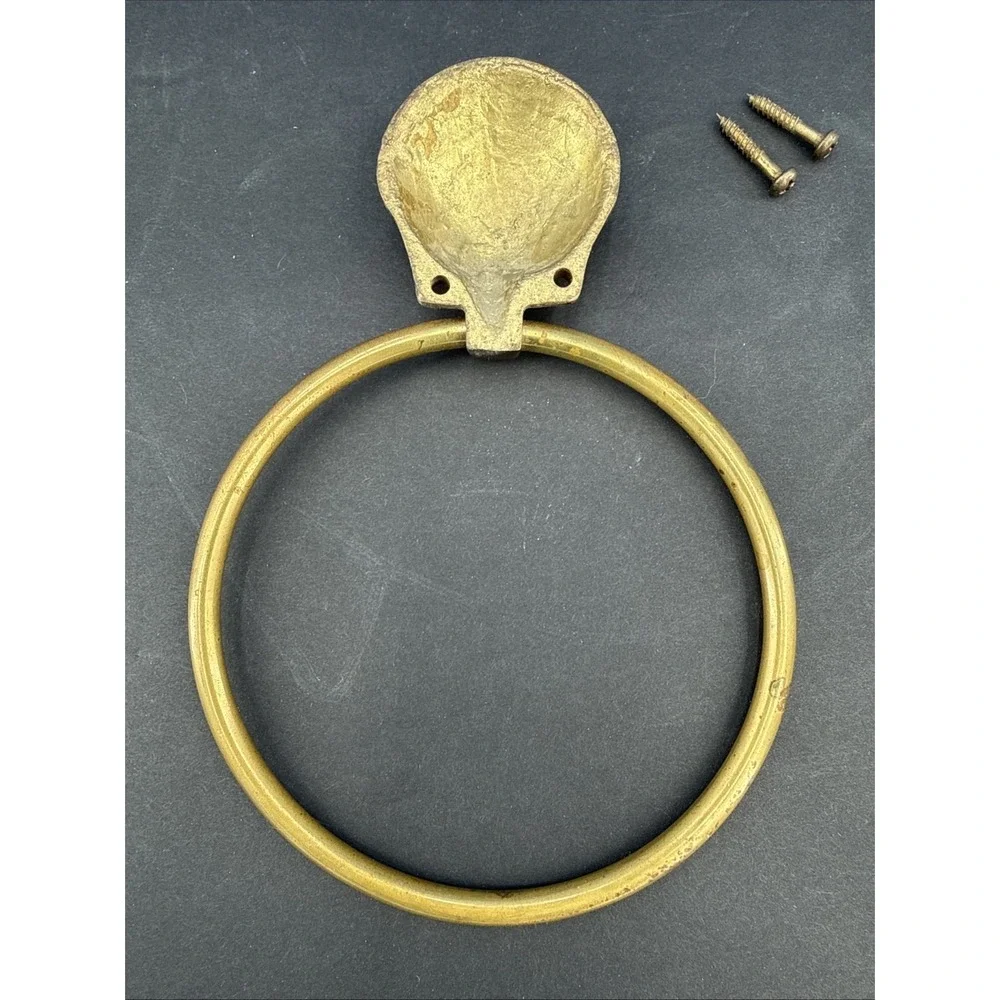 Vintage Solid Brass Sea Shell Towel Ring Holder Nautical Beach